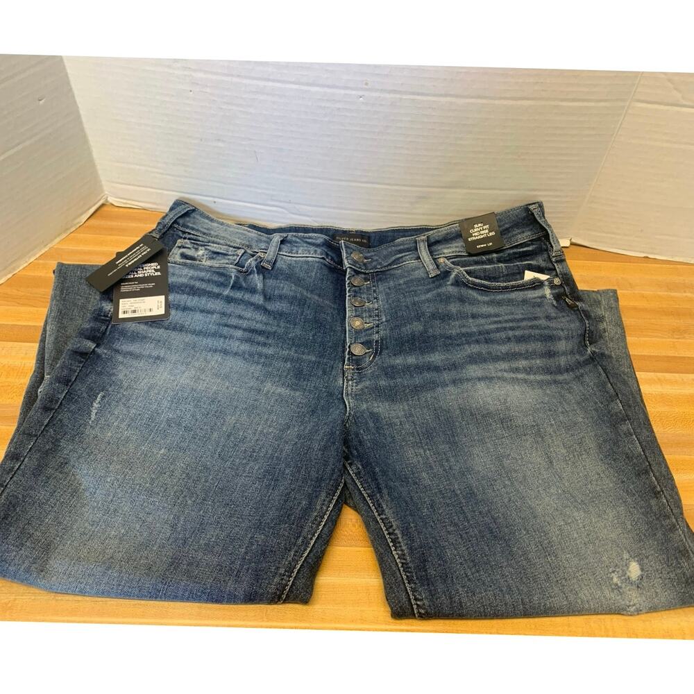 New Silver Suki Denim Jeans Indigo Straight Leg Button Fly 18W 31 Women’s Plus - Picture 4 of 5